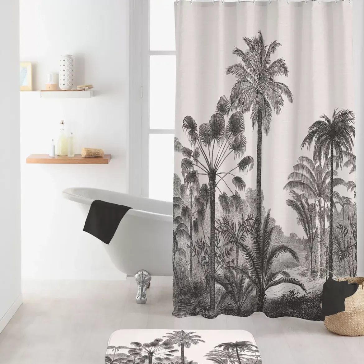 Tenda da doccia con anelli (180 x 200 cm) Cocoty Nero