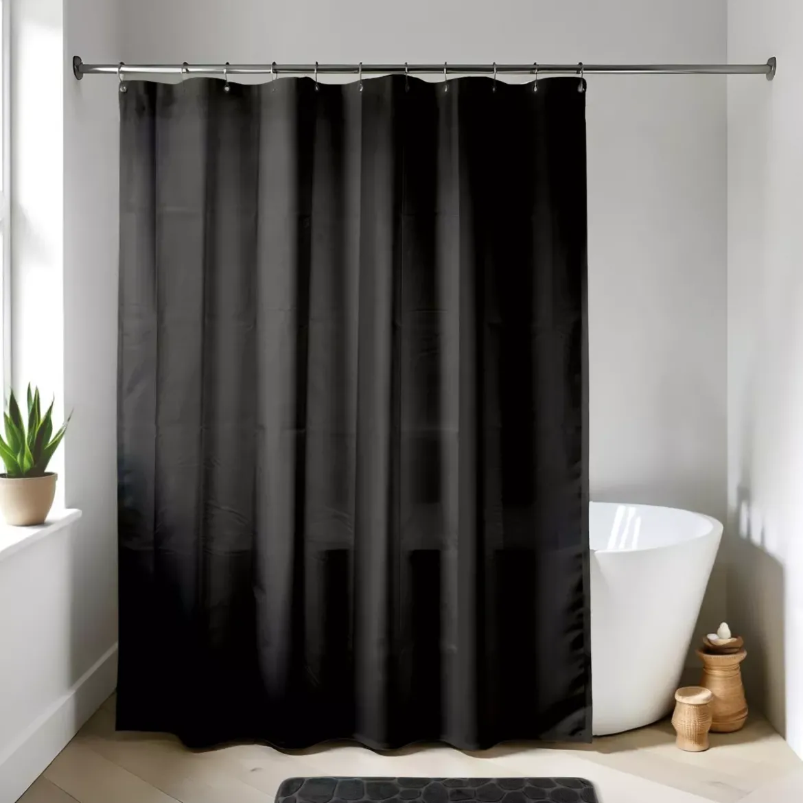 Tenda da doccia con anelli (180 x 200 cm) Unita Nero