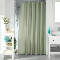 Tenda da doccia con effetto tessuto ad anelli (180 x 200 cm) Quarzo Verde salvia