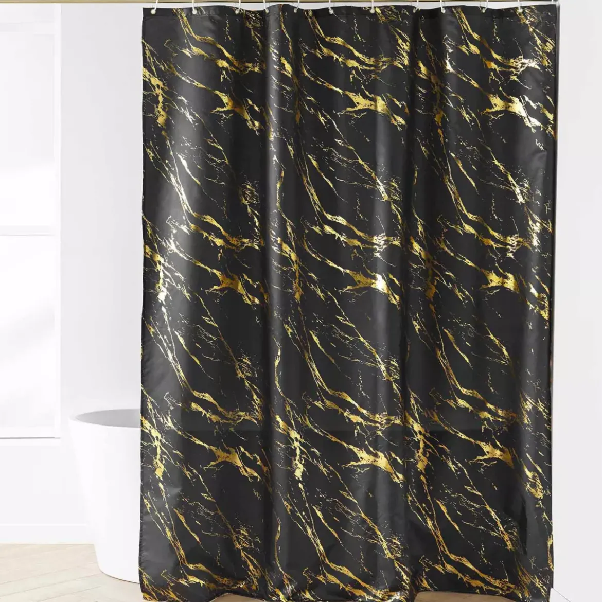 Tenda da doccia effetto marmo (180 x 200 cm) Aquamarbre Nero