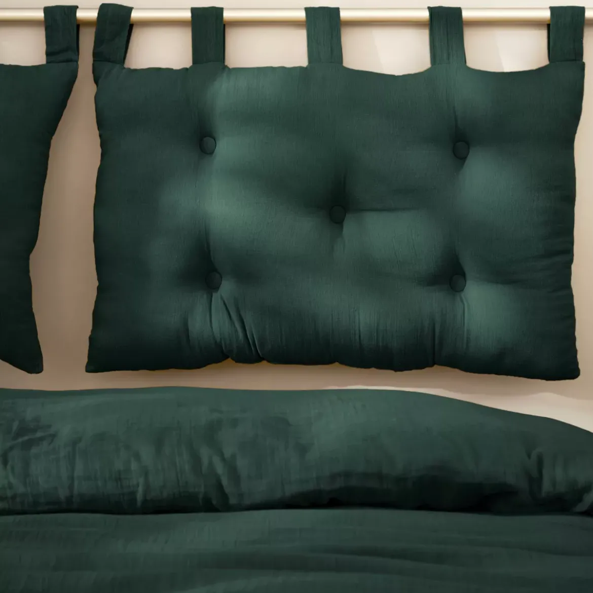 Testiera letto con cuscino garza di cotone (80 x 50 cm) Gaïa Verde abete