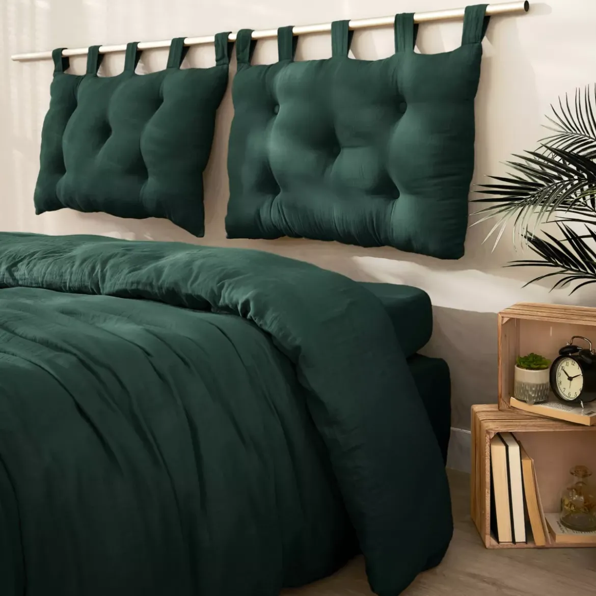 Testiera letto con cuscino garza di cotone (80 x 50 cm) Gaïa Verde abete