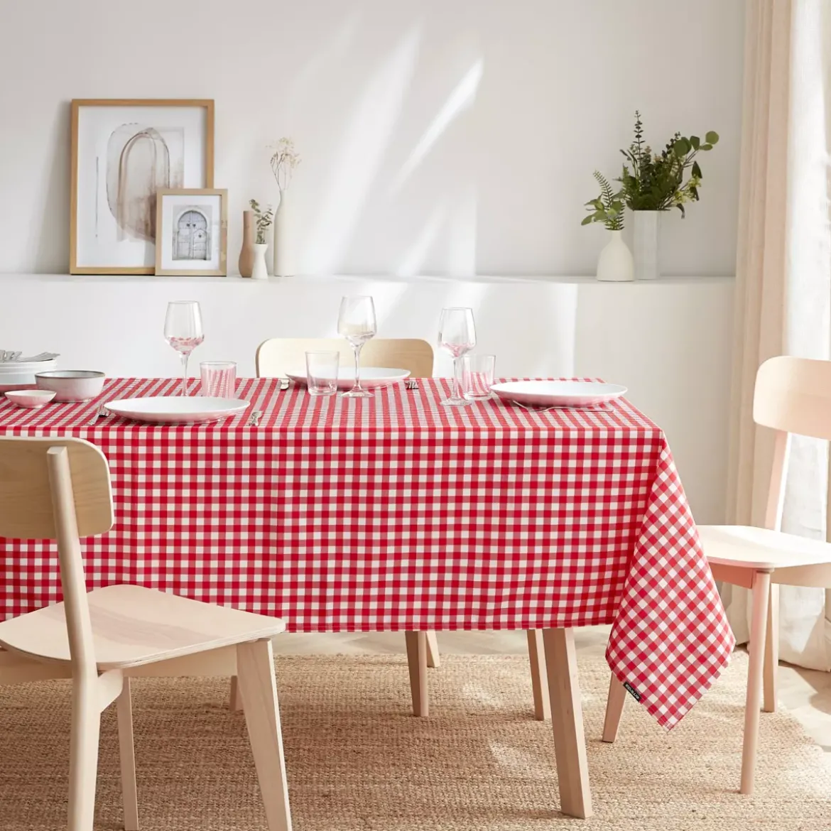 Tovaglia rettangolare antimacchia (140 x 350 cm) Elise Vichy Rossa