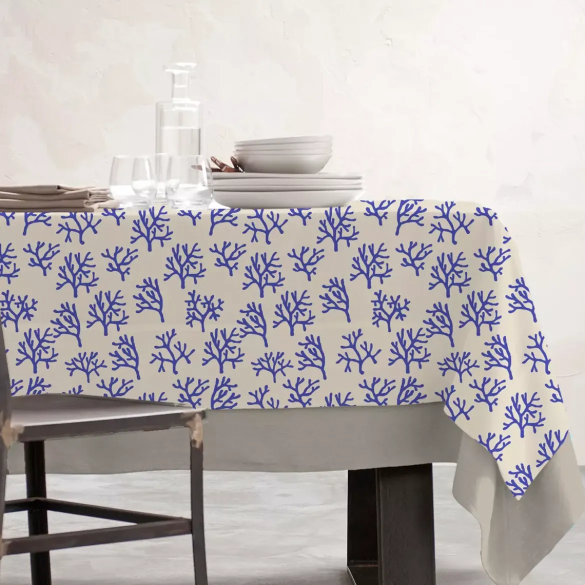 Tovaglia rettangolare cotone antimacchia (150 x 350 cm) Moorea Blu