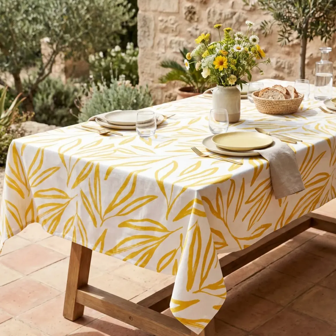 Tovaglia rettangolare cotone antimacchia (150 x 350 cm) Galice Giallo senape