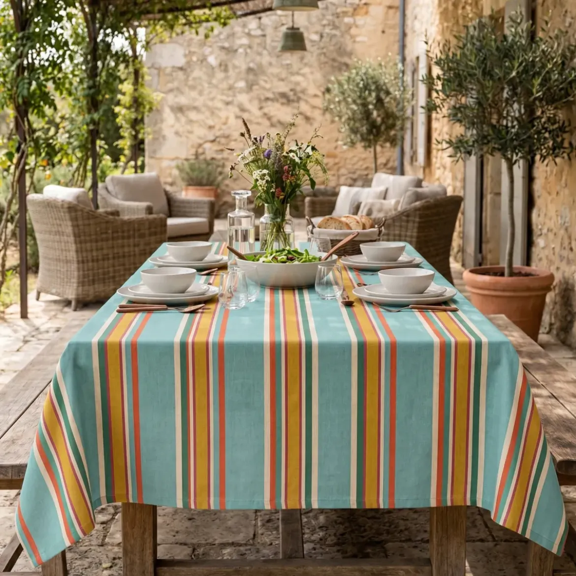 Tovaglia rettangolare cotone antimacchia (150 x 350 cm) Cervione Multicolore