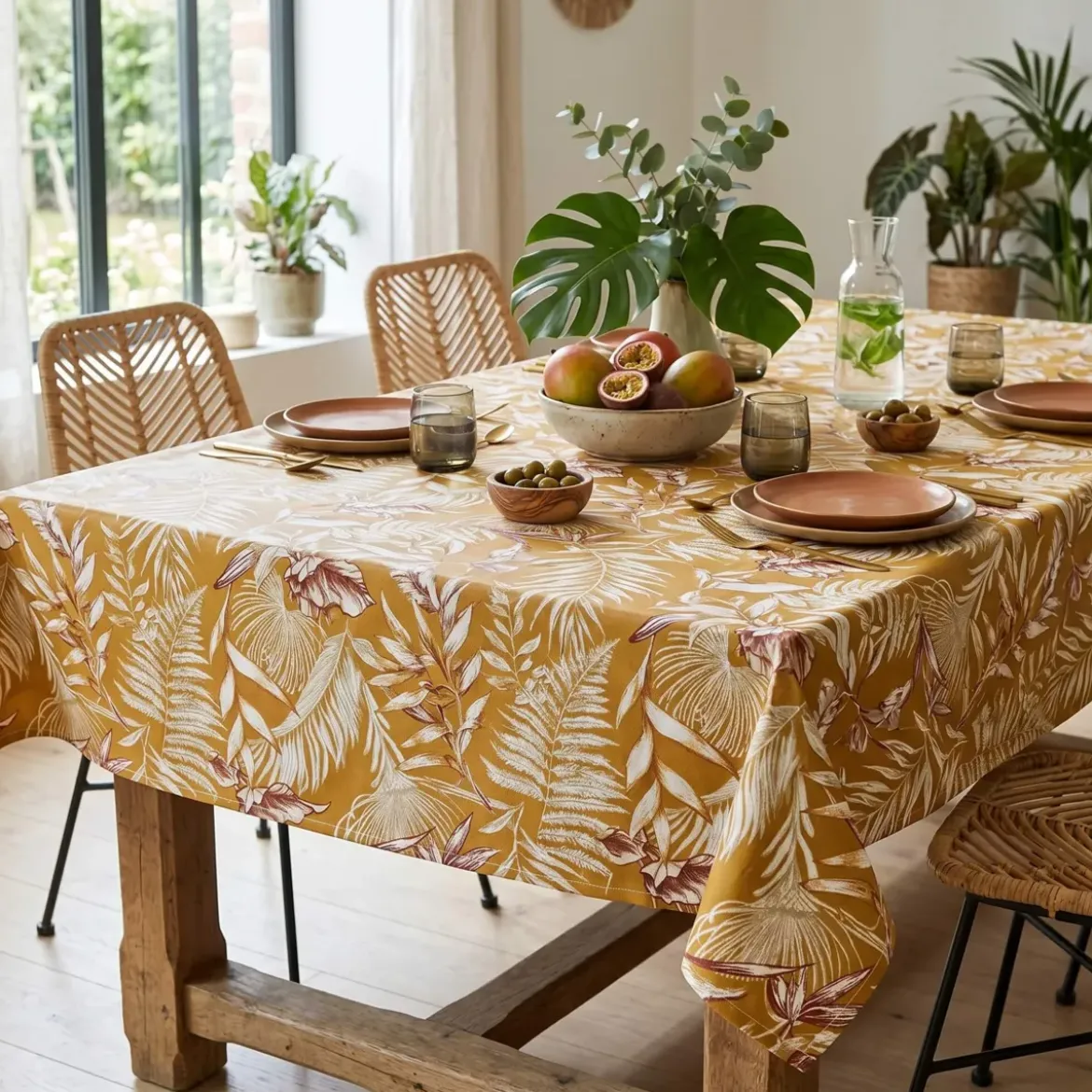 Tovaglia rettangolare cotone antimacchia (150 x 350 cm) Granada Giallo senape