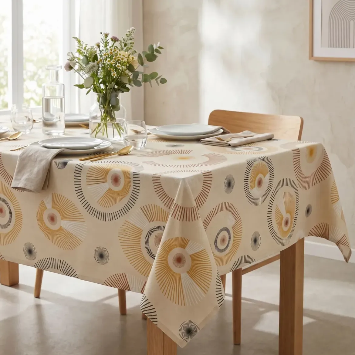 Tovaglia rettangolare cotone antimacchia (150 x 250 cm) Manhattan Beige