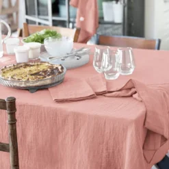 Tovaglia rettangolare garza di cotone (L250 cm) Gaïa Rosa pesca