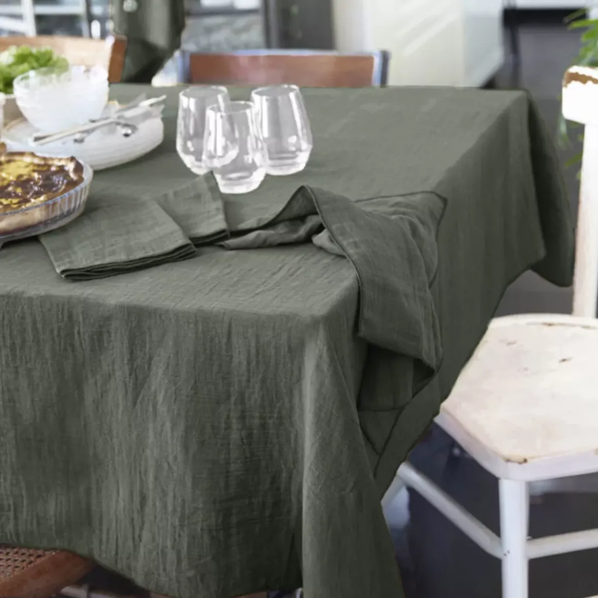 Tovaglia rettangolare garza di cotone (L350 cm) Gaïa Verde rosmarino
