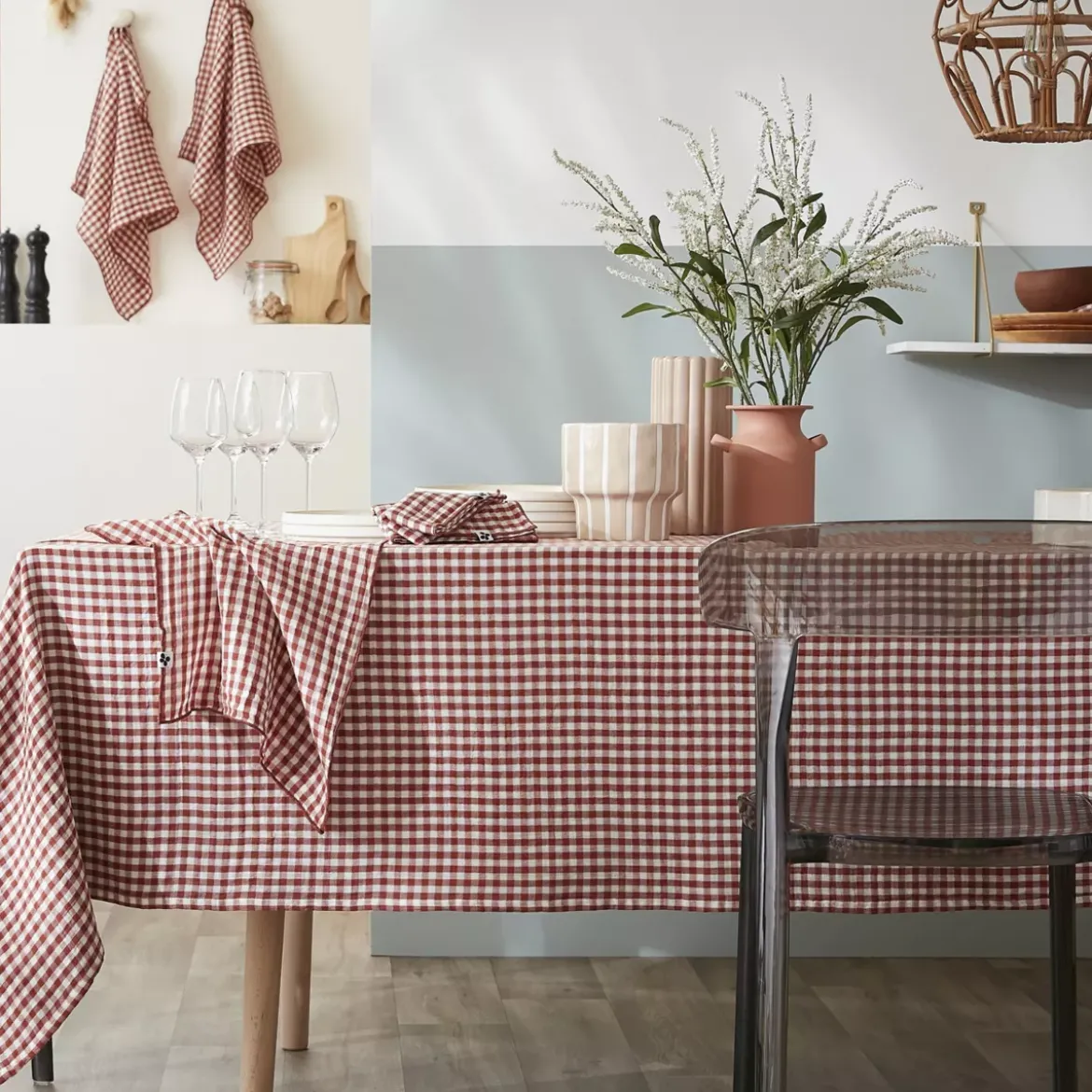 Tovaglia rettangolare in doppia garza di cotone (150 x 250 cm) Gaïa vichy Terracotta