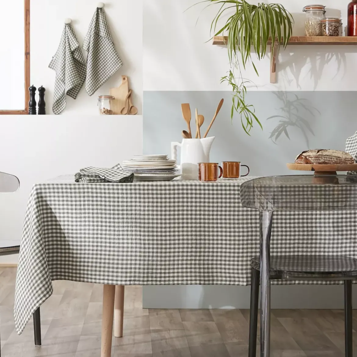 Tovaglia rettangolare in doppia garza di cotone (150 x 250 cm) Gaïa vichy Verde rosmarino