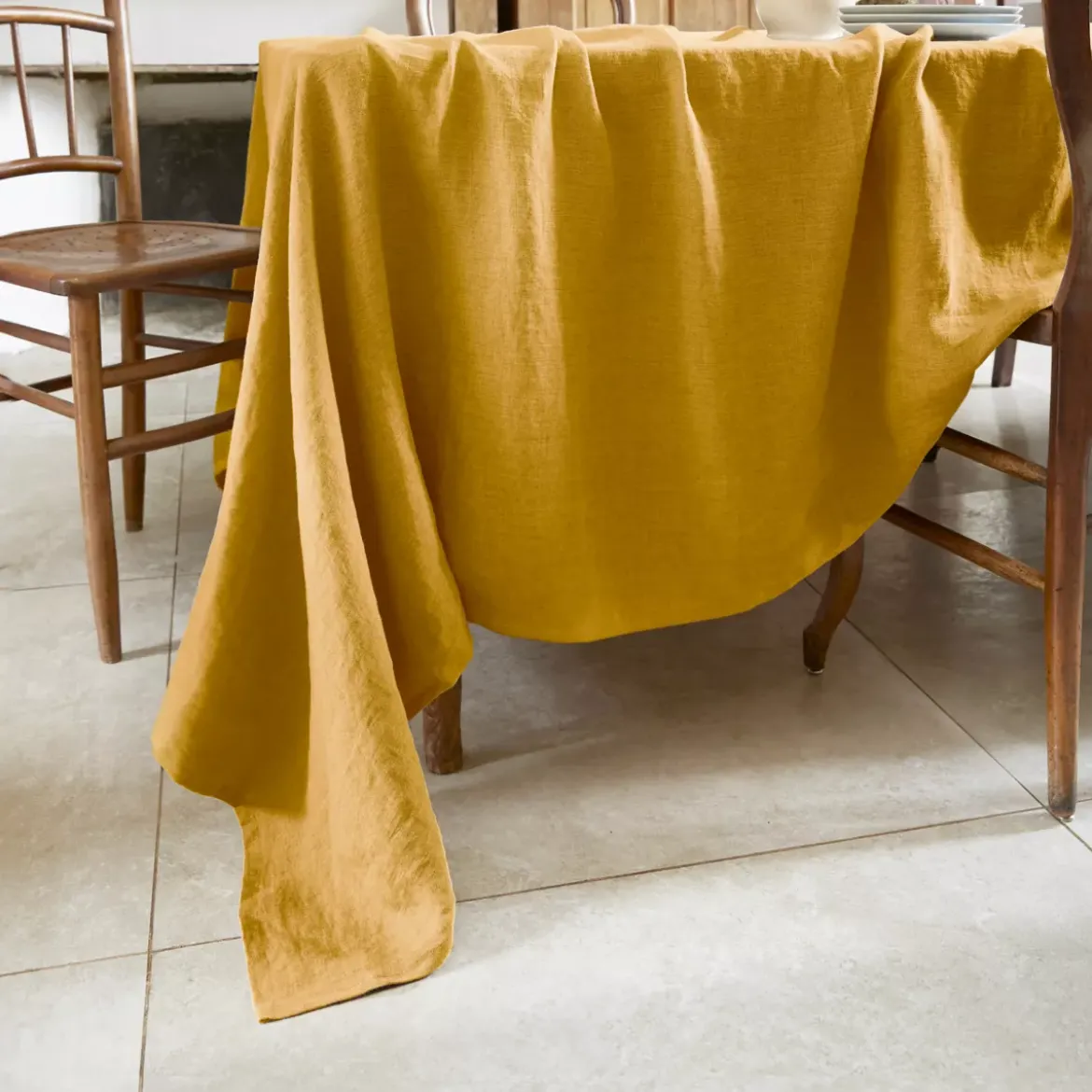 Tovaglia rettangolare lino lavato (L350 cm) Louise Giallo senape