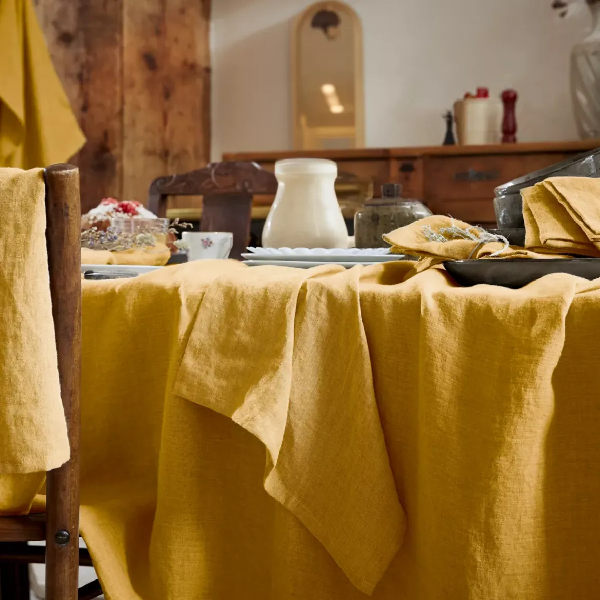 Tovaglia rettangolare lino lavato (L350 cm) Louise Giallo senape