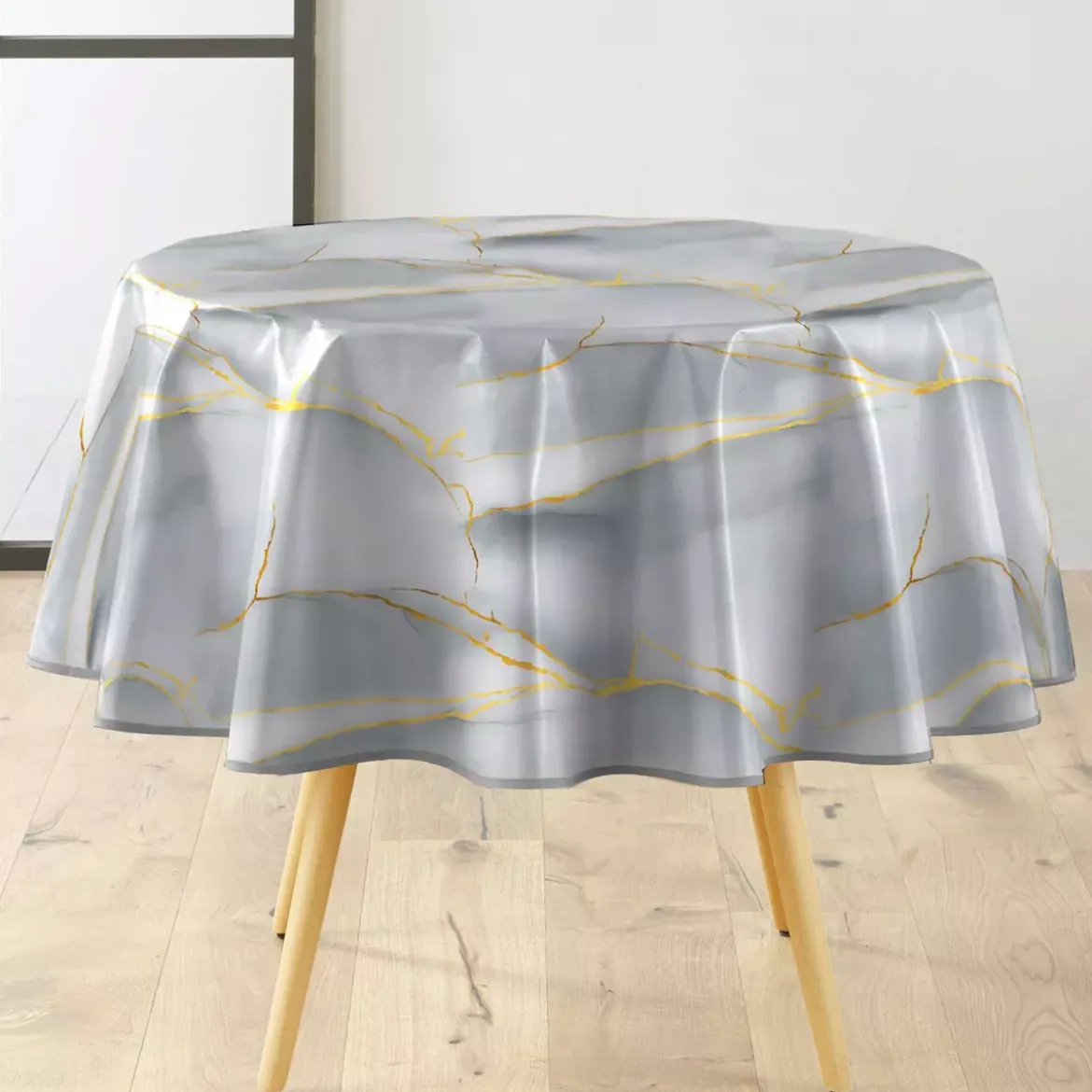 Tovaglia rotonda in PVC rivestito (160 cm) Marbrelle Grigia