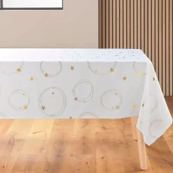 Tovaglia di Natale rettangolare anti macchia (150 x 300 cm) Stella Bianco e dorato