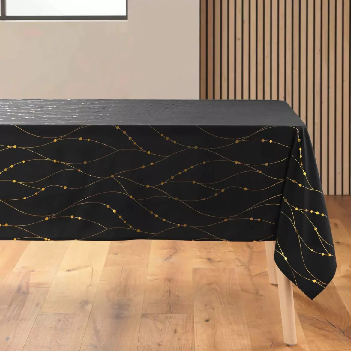 Tovaglia di Natale rettangolare anti macchia (140 x 240 cm) Firmament Nero e dorato