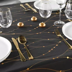 Tovaglia di Natale rettangolare anti macchia (140 x 240 cm) Firmament Nero e dorato