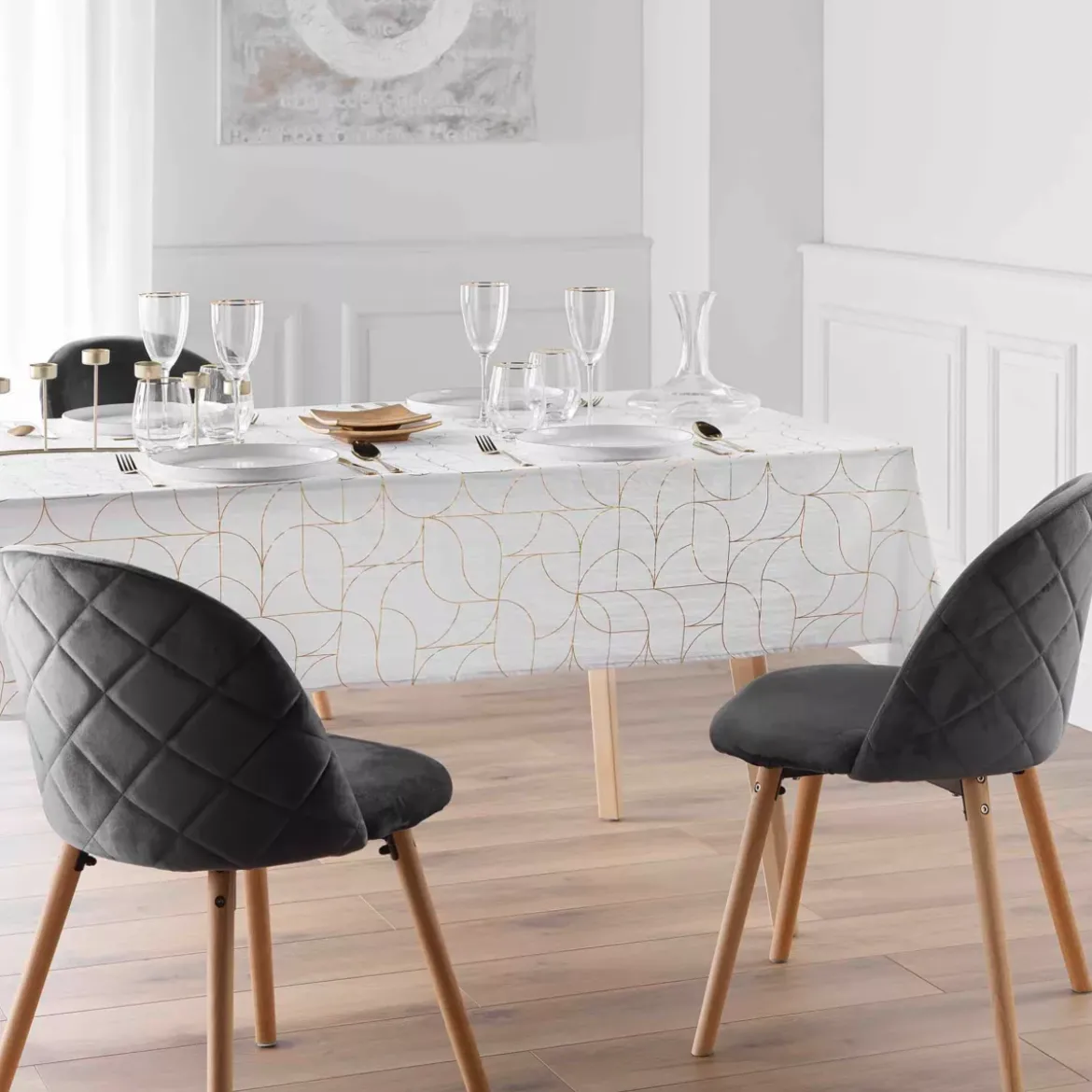 Tovaglia di Natale rettangolare anti macchia (140 x 240 cm) Louxor Bianco e dorato