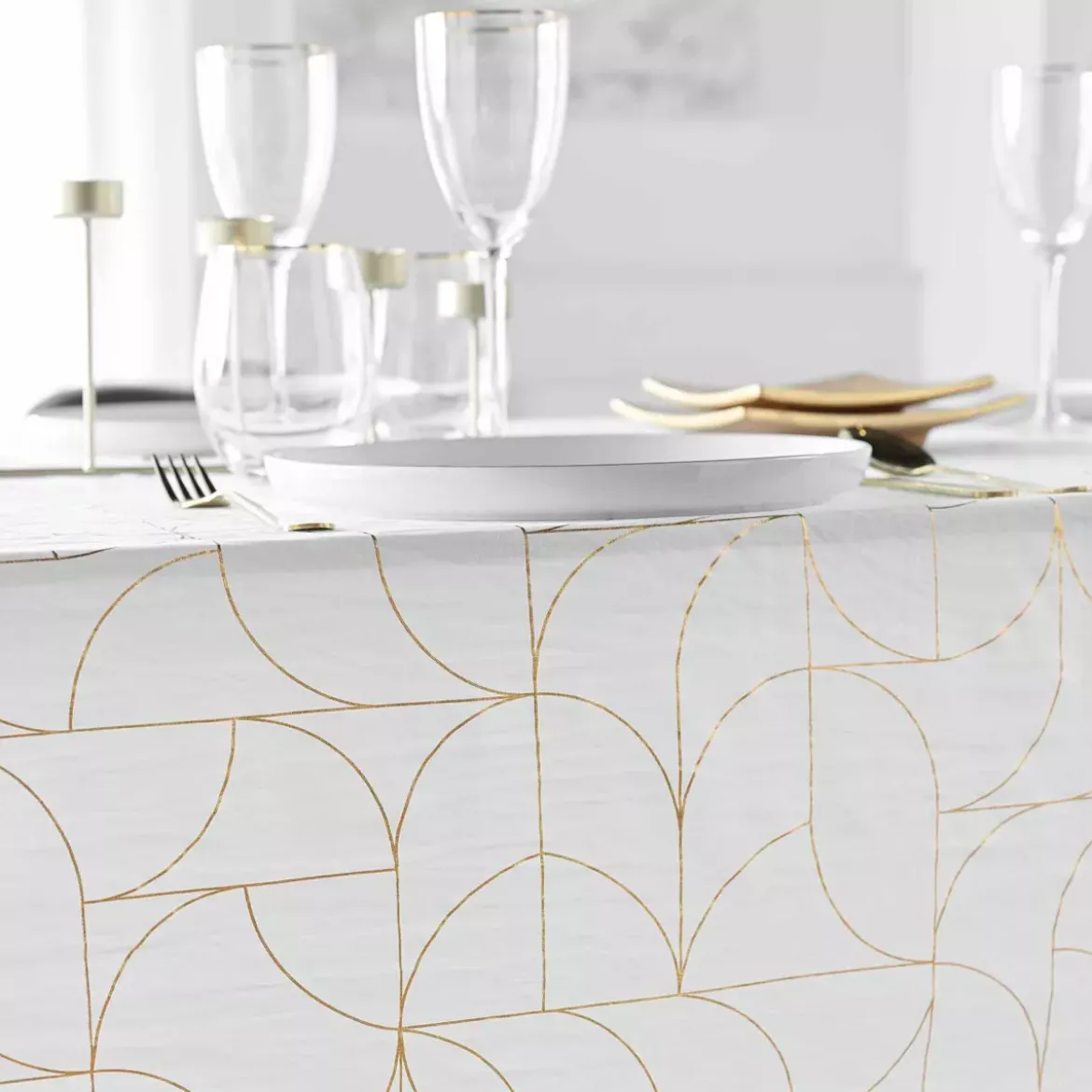 Tovaglia di Natale rettangolare anti macchia (140 x 240 cm) Louxor Bianco e dorato