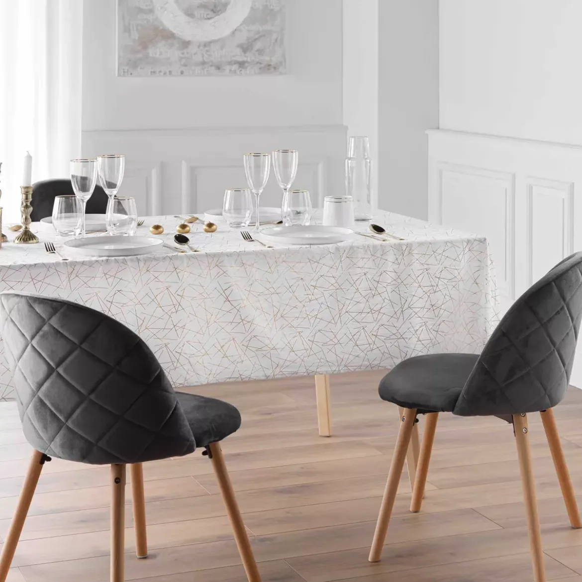 Tovaglia di Natale rettangolare anti macchia (140 x 240 cm) Mikado Bianco e dorato