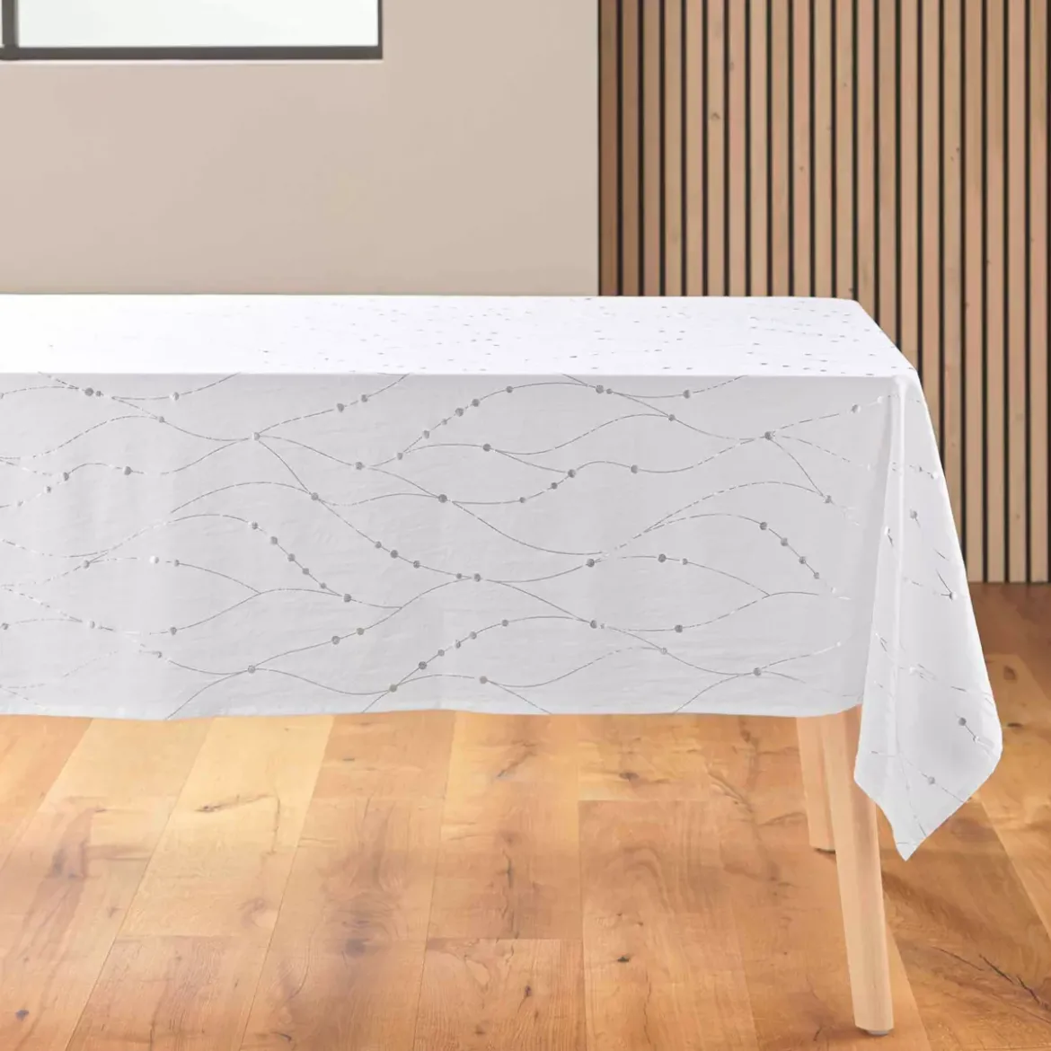 Tovaglia natalizia rettangolare (140 x 240 cm) Astrelia Bianco e argento