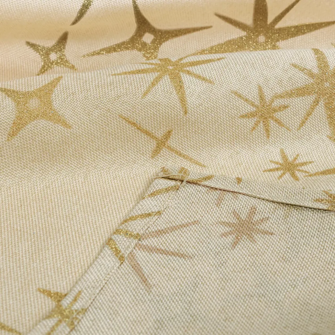 Tovaglia natalizia rettangolare (140 x 240 cm) Stelle Celesti Beige e dorato