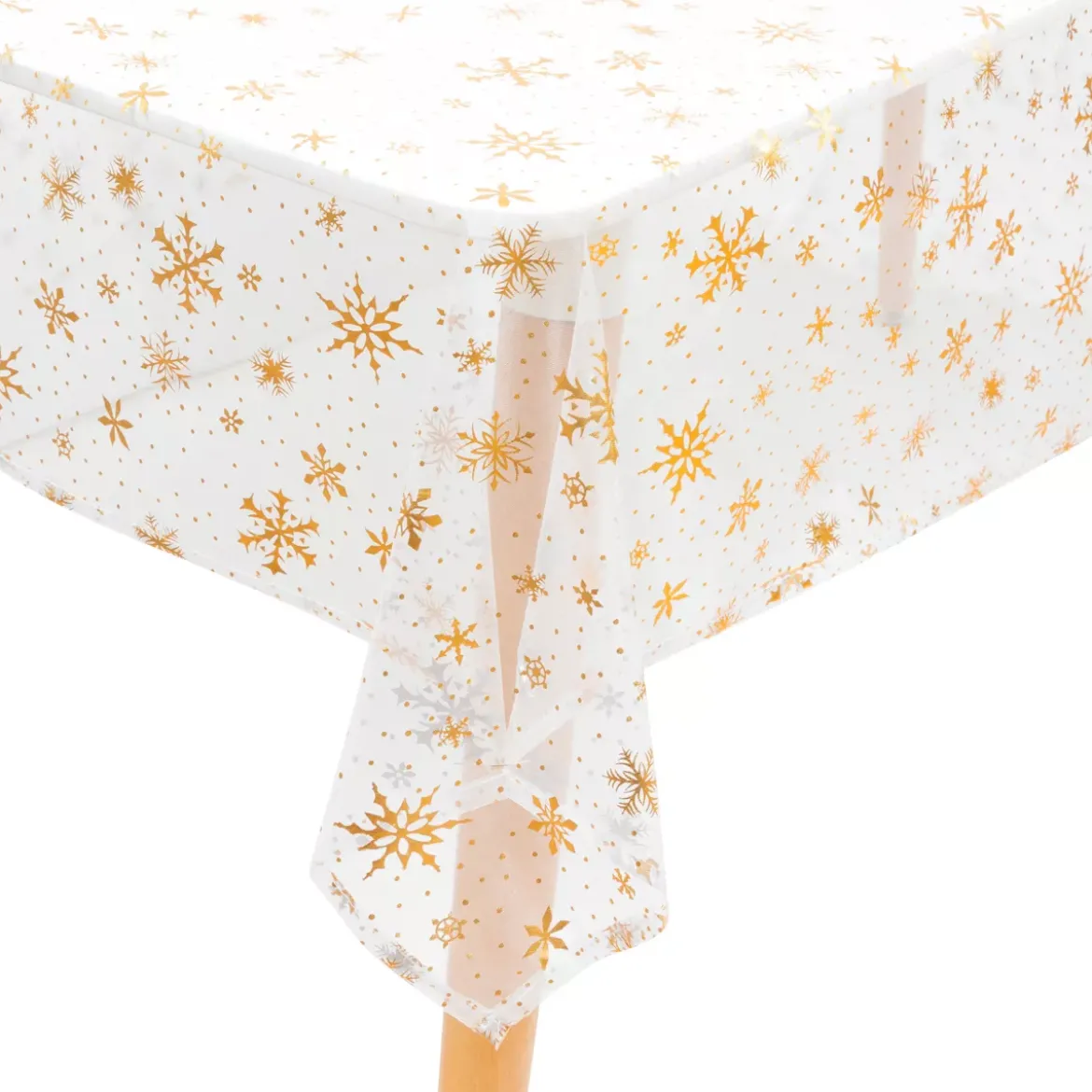 Tovaglia natalizia rettangolare (140 x 240 cm) Fiocco di Neve Bianco e oro