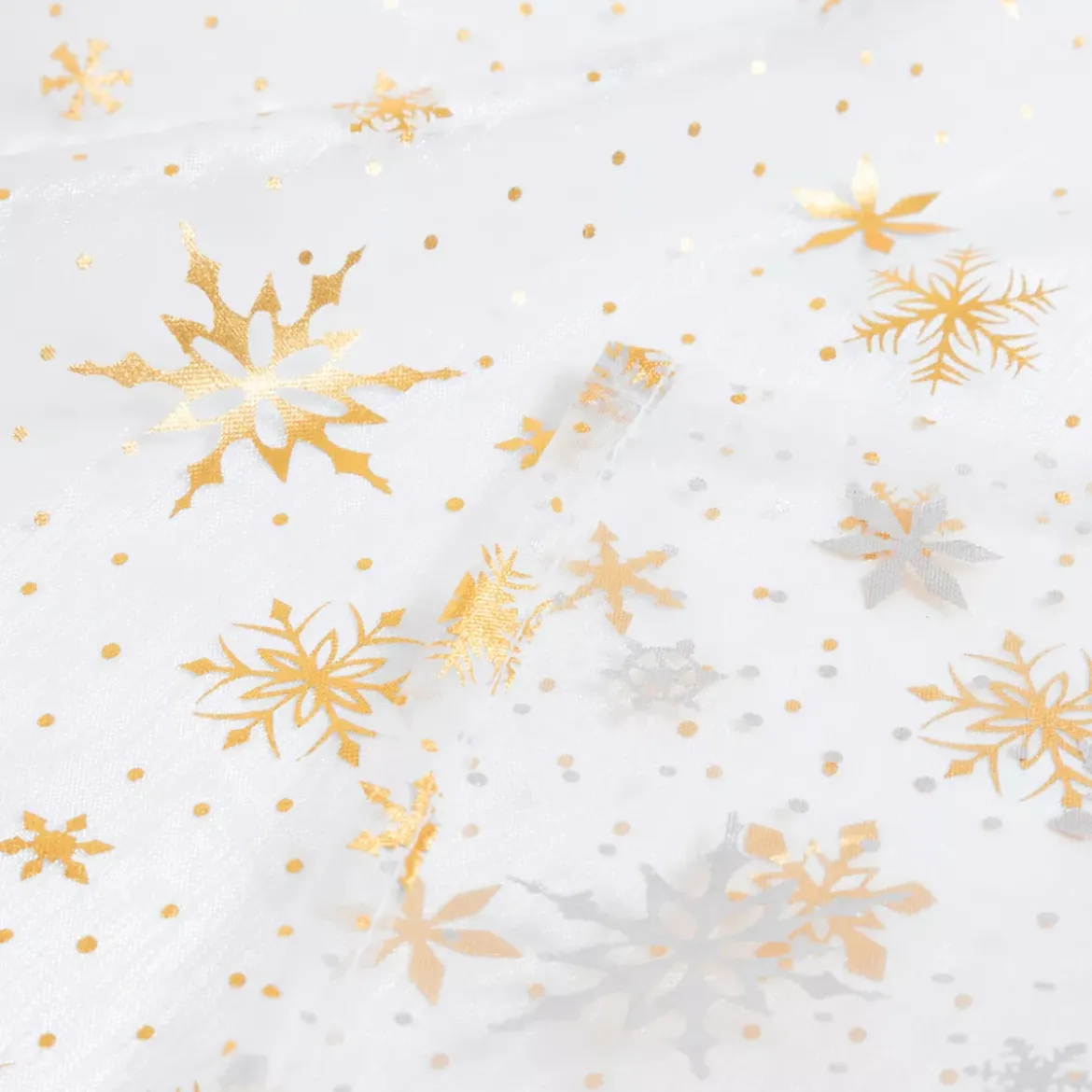 Tovaglia natalizia rettangolare (140 x 240 cm) Fiocco di Neve Bianco e oro