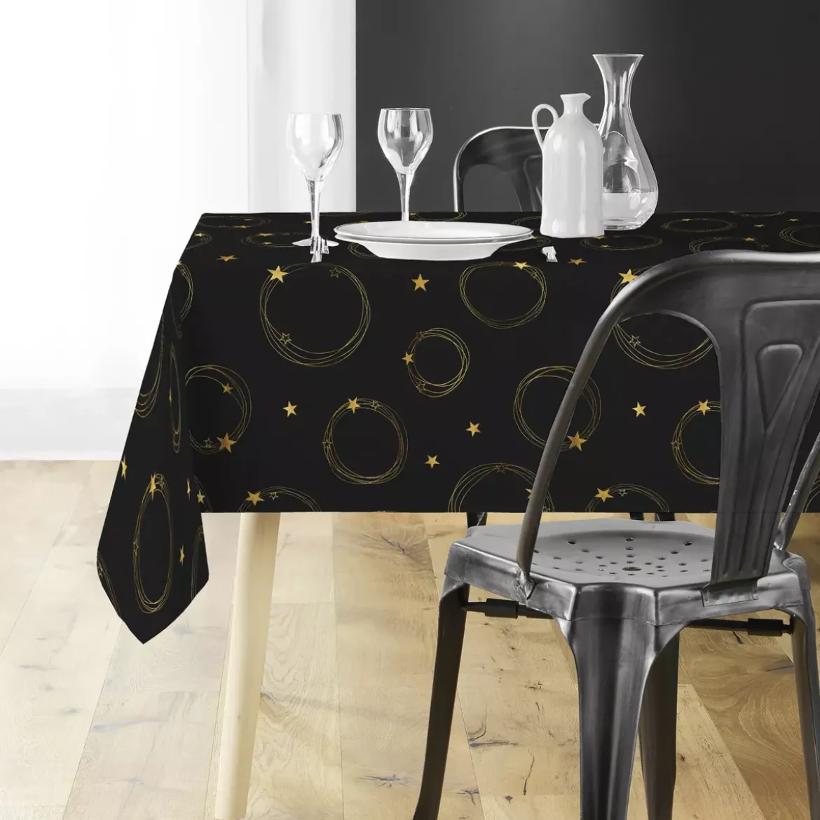 Tovaglia natalizia rettangolare (150 x 240 cm) Star Nero e Oro