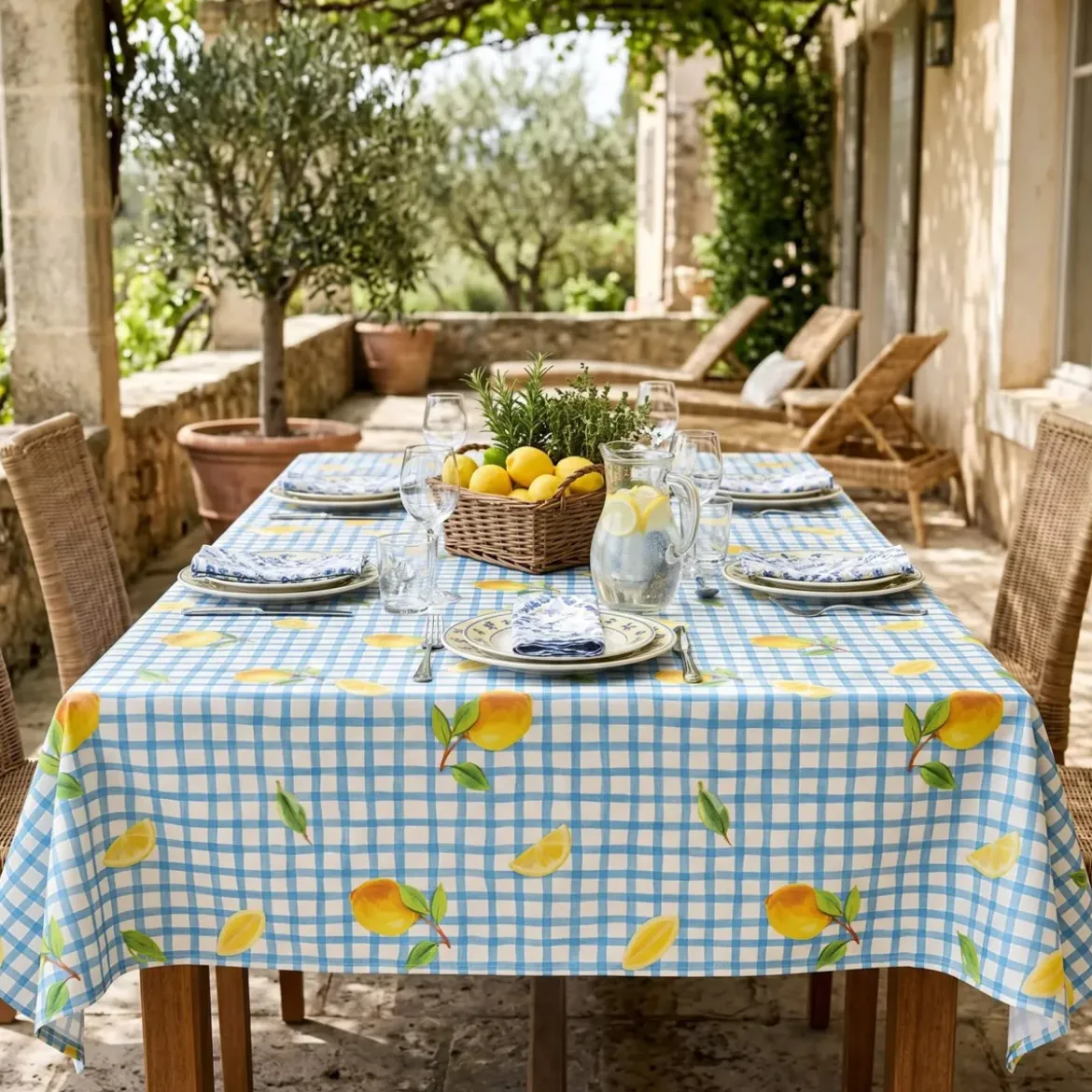 Tovaglia rettangolare cotone antimacchia (150 x 250 cm) Menton Blu