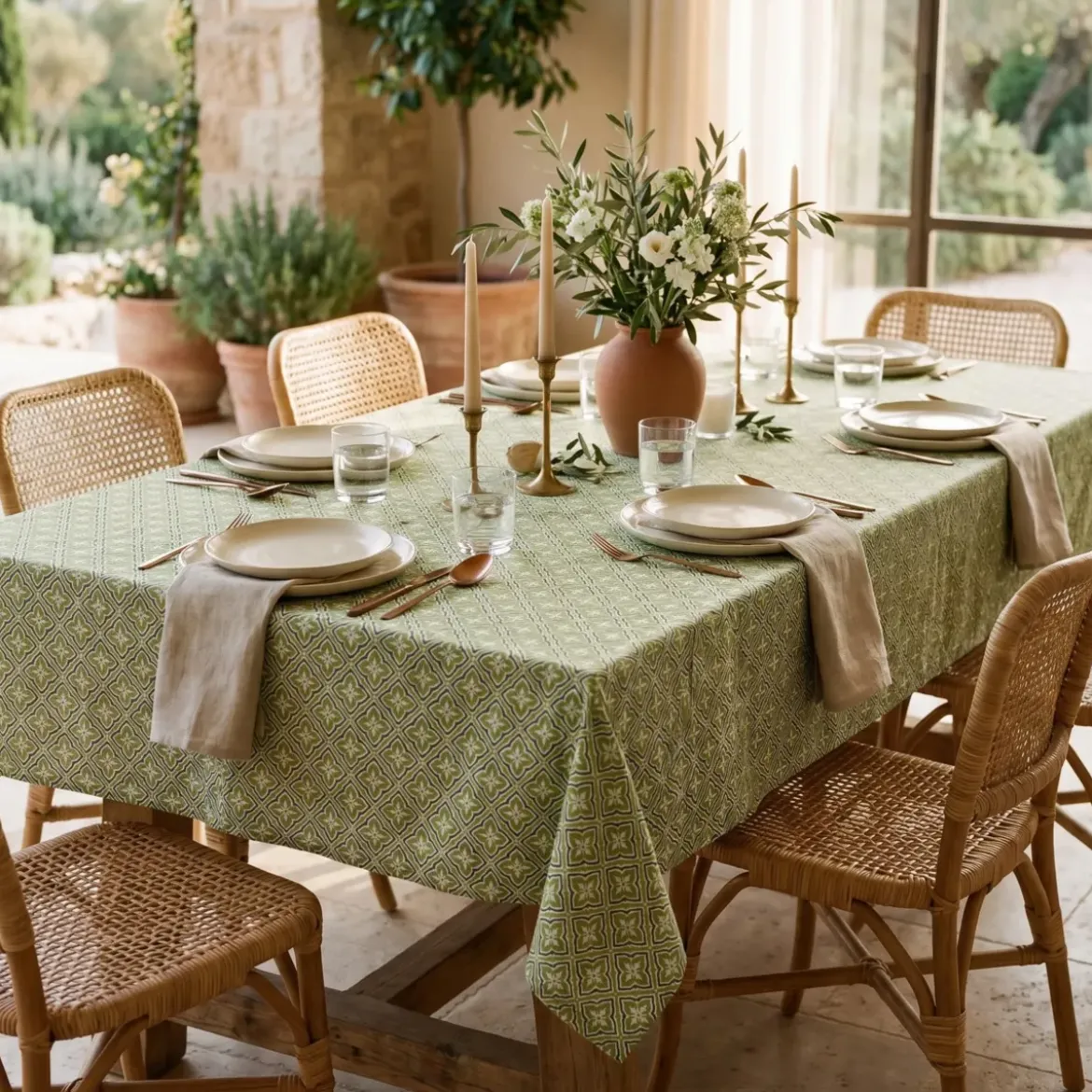 Tovaglia rettangolare cotone antimacchia (150 x 350 cm) Gloria Verde