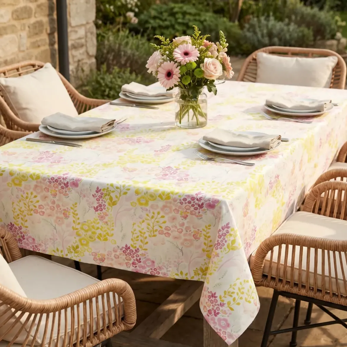 Tovaglia rettangolare cotone antimacchia (150 x 350 cm) Margherite Multicolore