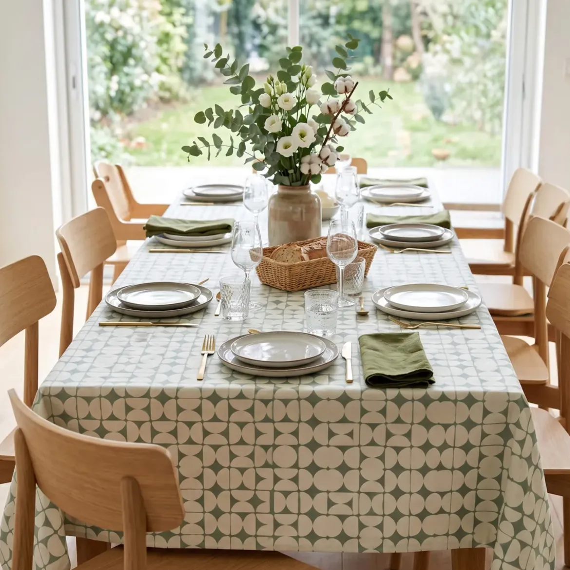 Tovaglia rettangolare cotone antimacchia (150 x 350 cm) Sofia Verde