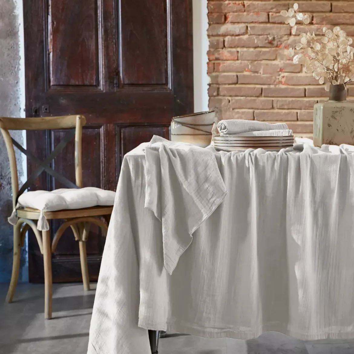 Tovaglia rettangolare garza di cotone (L250 cm) Gaïa Grigio nuvola