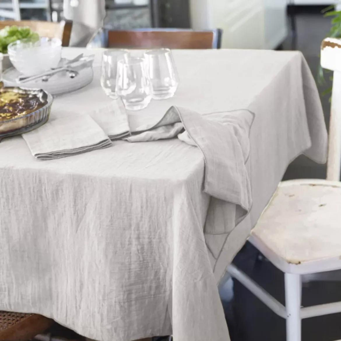 Tovaglia rettangolare garza di cotone (L250 cm) Gaïa Grigio nuvola