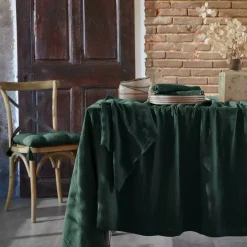 Tovaglia rettangolare in doppia garza di cotone (150 x 350 cm) Gaïa Verde Abete
