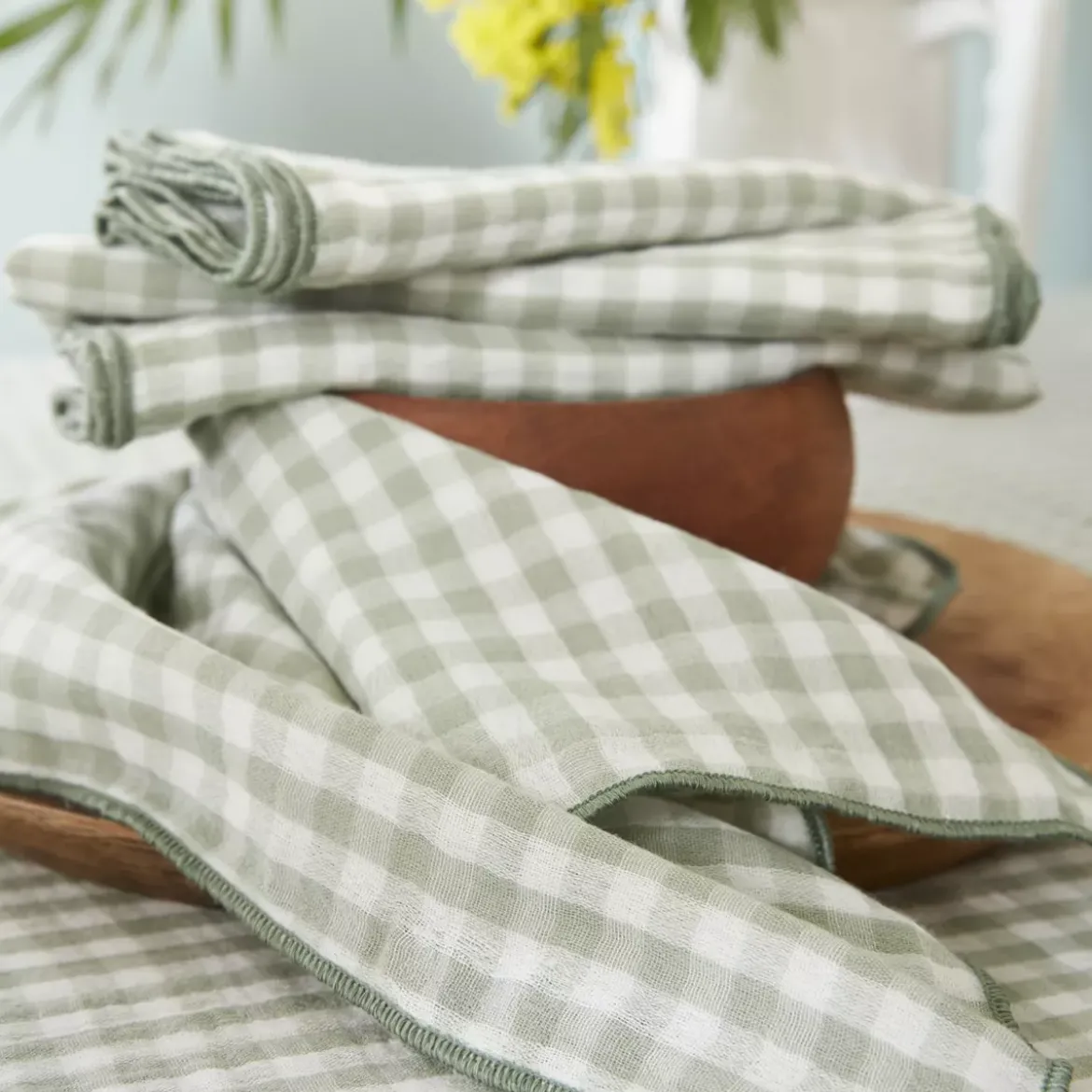 Tovaglia rettangolare in garza di cotone (150 x 250 cm) Gaïa vichy Verde eucalipto