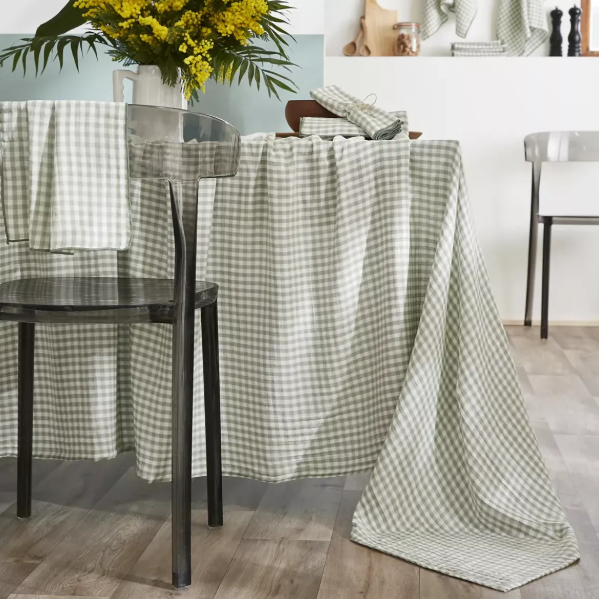 Tovaglia rettangolare in garza di cotone (150 x 250 cm) Gaïa vichy Verde eucalipto