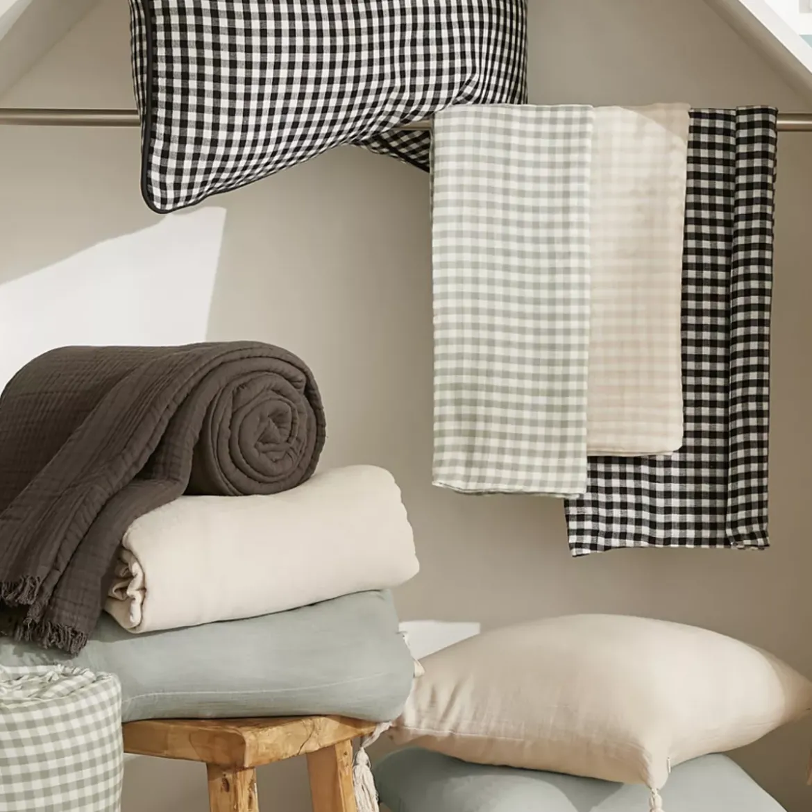 Tovaglia rettangolare in garza di cotone (150 x 250 cm) Gaïa vichy Beige