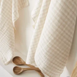 Tovaglia rettangolare in garza di cotone (150 x 250 cm) Gaïa vichy Beige