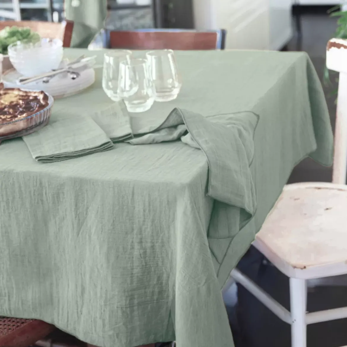 Tovaglia rettangolare in garza di cotone (150 x 250 cm) Gaia Verde eucalipto