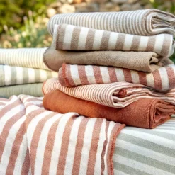 Tovaglia rettangolare in garza di cotone (150 x 350 cm) Gaïa righe Albicocca