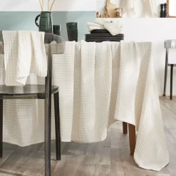 Tovaglia rettangolare in garza di cotone (150 x 350 cm) Gaïa vichy Beige