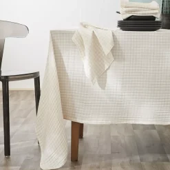 Tovaglia rettangolare in garza di cotone (150 x 350 cm) Gaïa vichy Beige
