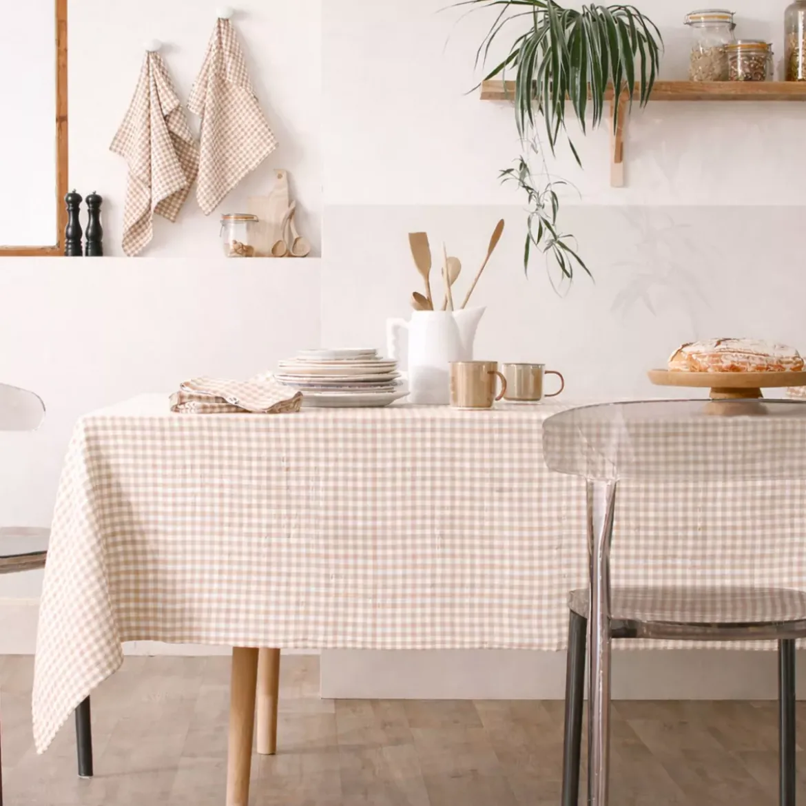 Tovaglia rettangolare in garza di cotone (150 x 350 cm) Gaïa vichy Corda