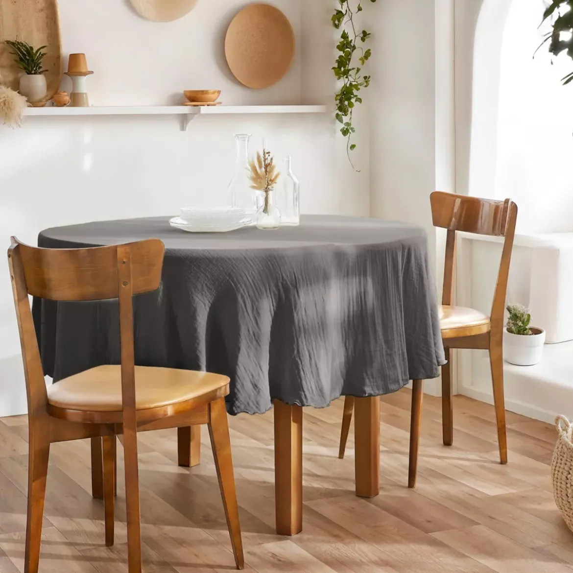 Tovaglia rotonda in garza di cotone (180 cm) Gaïa Grigio granito
