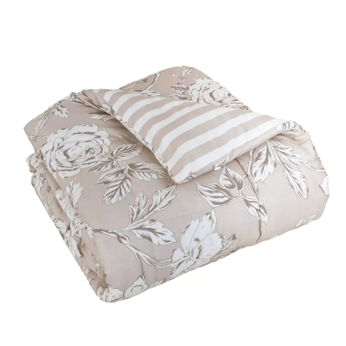 Trapunta stampata e federa in cotone (140 x 200 cm) Lara Beige