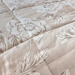 Trapunta stampata e federa in cotone (140 x 200 cm) Lara Beige