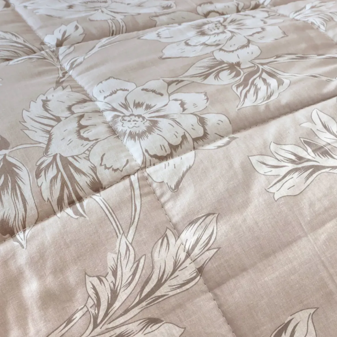 Trapunta stampata e federa in cotone (140 x 200 cm) Lara Beige